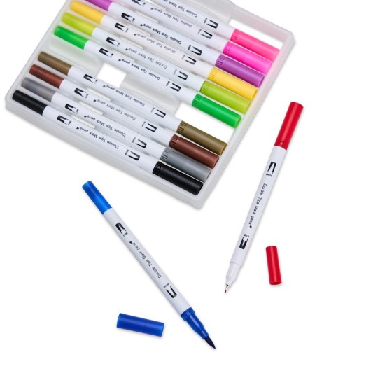 Kit Canetinhas Ponta Dupla Com 12 Cores Promocional