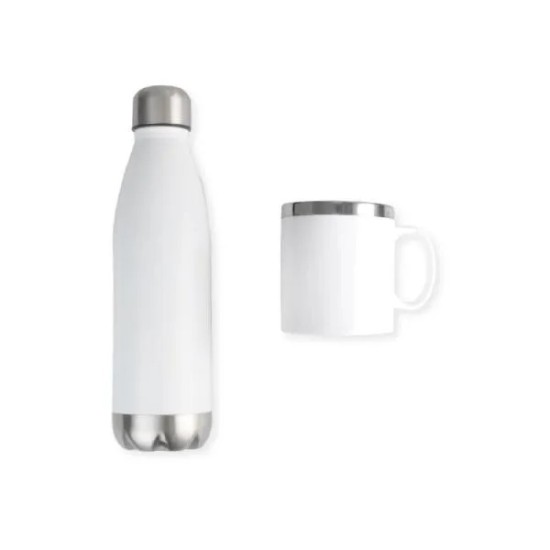 Kit Garrafa e Caneca Branca Personalizado
