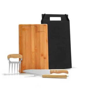 Kit Para Churrasco Em Bambu / Madeira / Inox - 4 Peças Personalizado